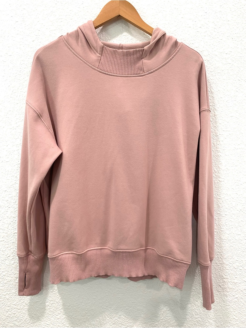 Apana XL Mauve Pink Cowl Neck Fleece Hoodie Thumbhole Athleisure Pullover